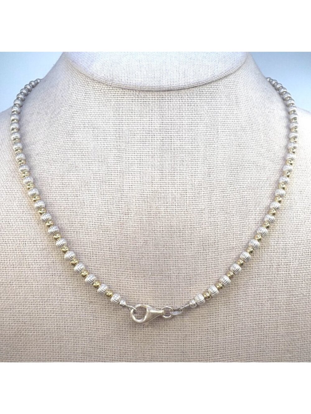 Beaded Chain Necklace Two Tone Sterling Silver 925 Size 20" Length - Picture 6 of 10